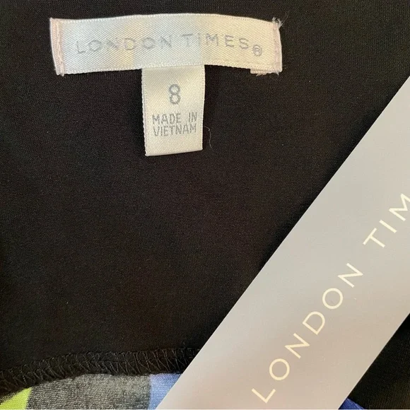 London Times Geometric Leaf Print Dress Size 8 NWT Blue Green Mini Shift 60s Mod - Picture 3 of 5